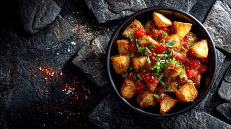 Patatas Bravas - פַּטָאטַס בְּרַאבַס: תפוחי אדמה ספרדיים עם רוטב פיקנטי